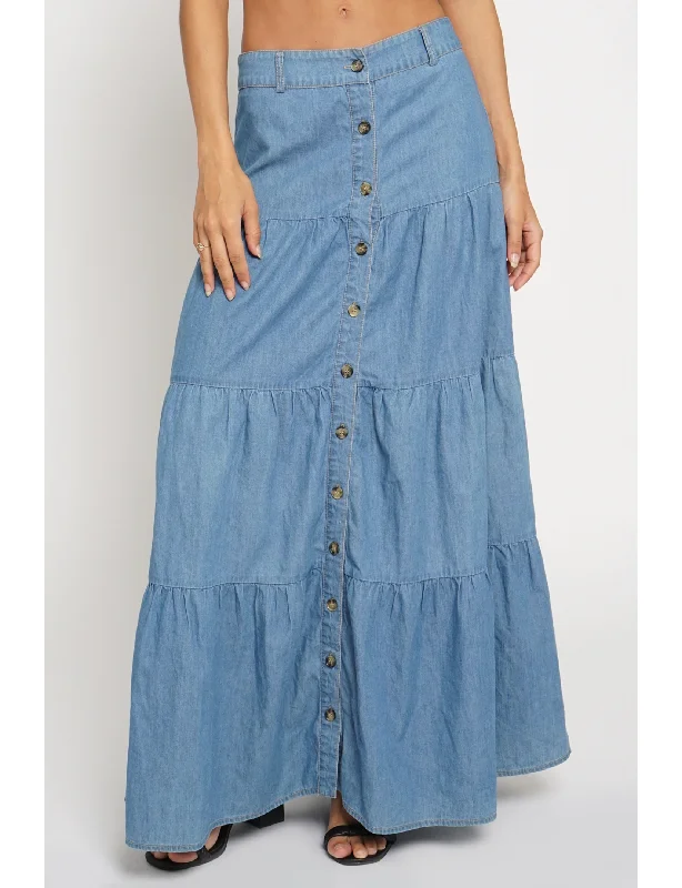 Cindy Button Down Maxi Skirt, Denim