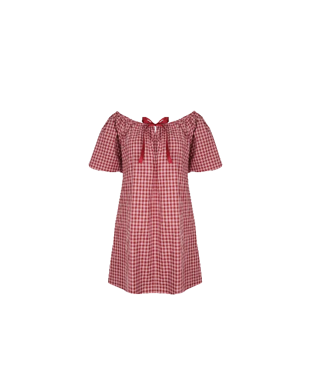 FLORY MINI DRESS PINK BURGUNDY GINGHAM