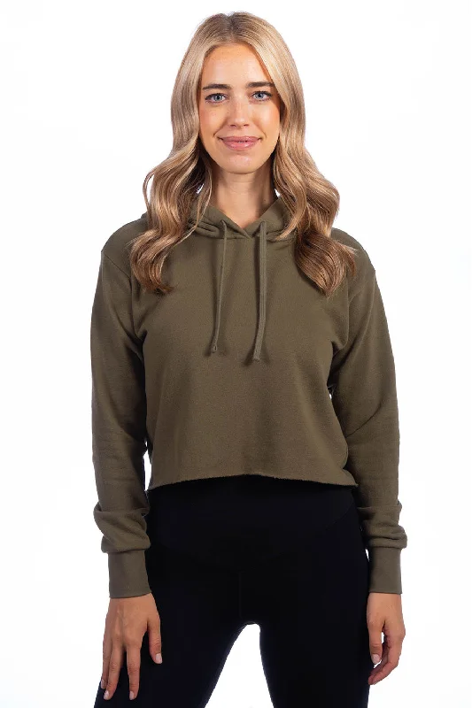 Next Level Womens Cropped Hooded Sweatshirt Hoodie - Military Green