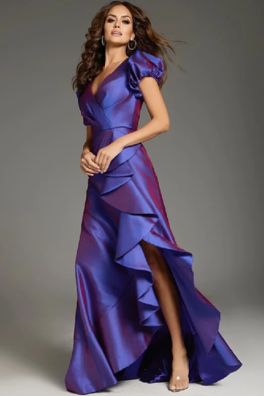 Jovani 37097 Long Formal Ruffle Puff Sleeve Evening Dress